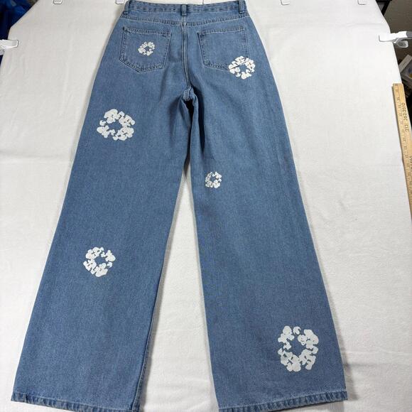 EGO Womens 6 High Rise Wide Leg Painted Floral Medium Wash Denim Jeans Y2K Style - Picture 8 of 8